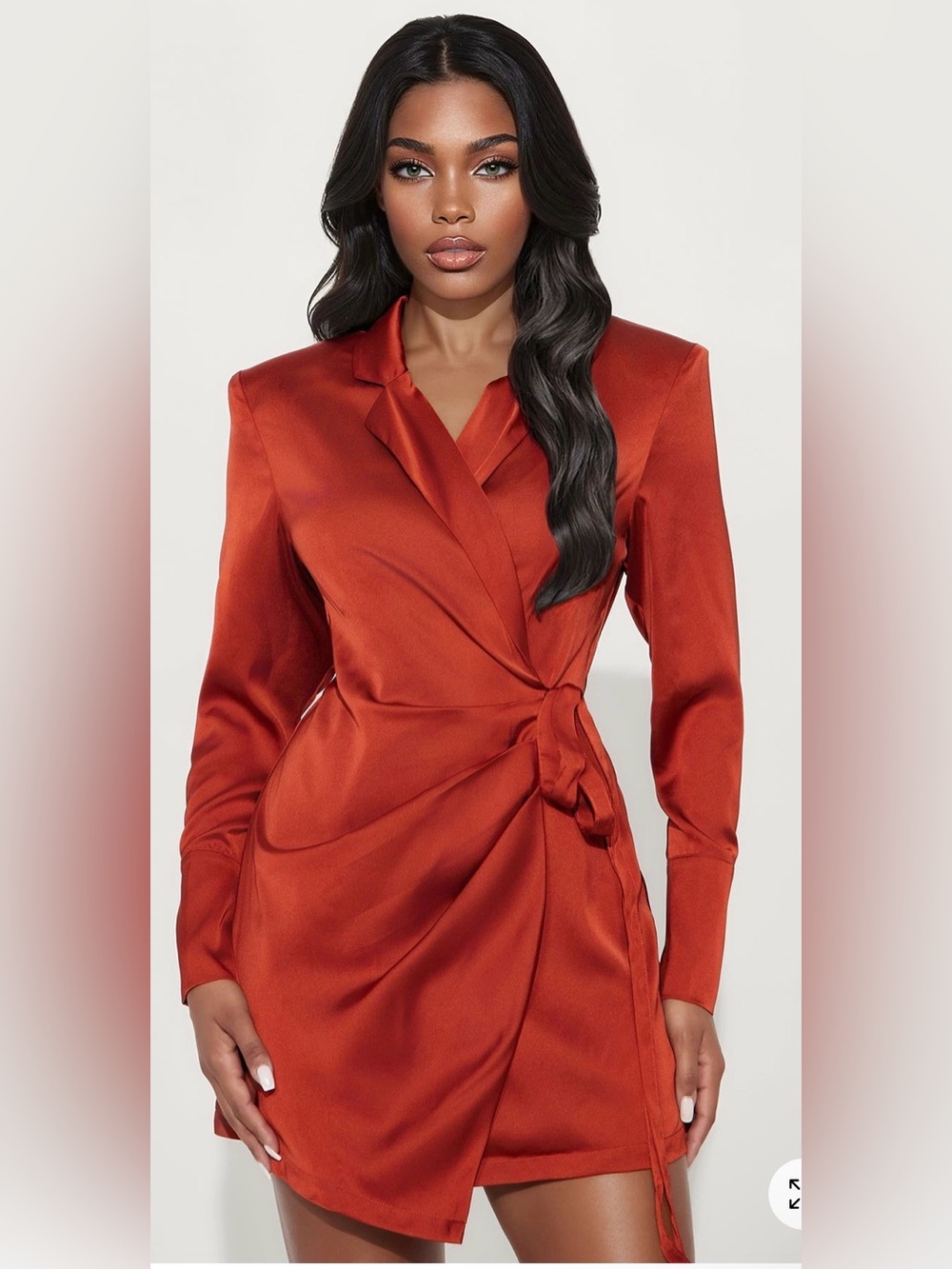 Rust Satin Wrap Mini Dress - Picture 2 of 3